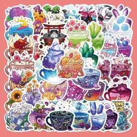 49Pcs Fresh Cartoon Tea Cup Series Graffiti Waterproof Stickers For Laptop PC Computer Mobile Smartphones Laptop Computer Desktop Cup