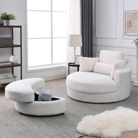 [Video] Welike Swivel Accent Barrel Modern Sofa Lounge Club Big Round Chair with Storage Ottoman Linen Fabric for Living Room Hotel with Pillows