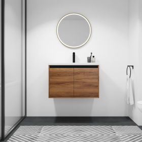 LEVISTAR Brown 30 Inch Bathroom Vanity with resin Countertop Sink, 2 Doors Bathroom Cabinet Set