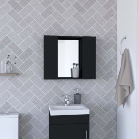 Medicine Cabinet Hops, Double Door, Mirror, One External Shelf, Black Wengue Finish