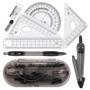 8pcs Deli Compass Ruler Set With Ruler Protractor Compass Eraser 0.7mm Lead Refills Mechanical Pencil Simple Multifunctional Portable Student Drawing