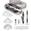 8pcs Deli Compass Ruler Set With Ruler Protractor Compass Eraser 0.7mm Lead Refills Mechanical Pencil Simple Multifunctional Portable Student Drawing