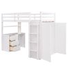 Twin size Loft Bed with Drawers,Desk,and Wardrobe-White