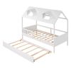 Twin Size House Bed Wood Bed with Twin Size Trundle ( White )