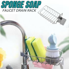 Sponge Soap Holder Rack Storage Shelf Kitchen Sink Faucet Rack Attachment Mount (Color: silver)
