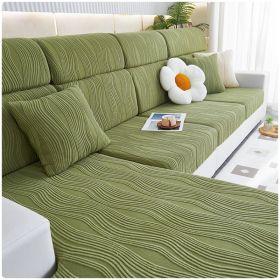 Jacquard velvet full set sofa cover, new fabric, sofa special anti slip sticker, sofa cover, backrest cover, towel (Color: Water Lotus Grass Green, size: L+)
