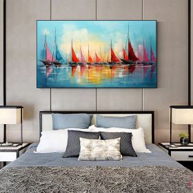 Hand Painted Oil Painting Original Sailboats Painting on Canvas Large Wall Art Abstract Colorful Painting Ocean Art Living room Wall Decor (Style: 1, size: 40x80cm)