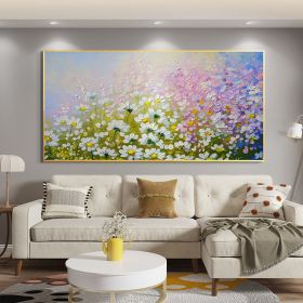 Hand Painted Oil Painting Original White Flowers Landscape Oil Painting on Canvas Large Abstract Bloom Floral Purple Painting Modern Living Room Wall (Style: 1, size: 40x80cm)