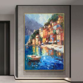 Hand Painted Oil Painting Large Coastal Beach Texture Oil Painting Mediterranean Landscape Oil Painting on Canvas Abstract Canvas Acrylic Painting Liv (Style: 1, size: 50x70cm)
