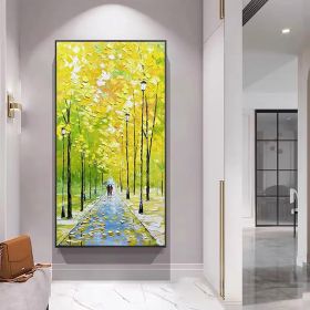 Hand painted Couples painting Couples Walking on a forest path Spiritual Art Landscape oil painting on canvas Tree art palette knife art (Style: 3, size: 40x80cm)
