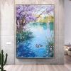 Hand Painted Oil Painting Seaonal Landscape Painting Spring Ducks Floral Painting Oversized Abstract Wall Art Living Room Wall Abstract Art Textured C