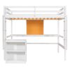 Full size Loft Bed with Desk and Writing Board, Wooden Loft Bed with Desk & 2 Drawers Cabinet