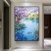 Hand Painted Oil Painting Seaonal Landscape Painting Spring Ducks Floral Painting Oversized Abstract Wall Art Living Room Wall Abstract Art Textured C